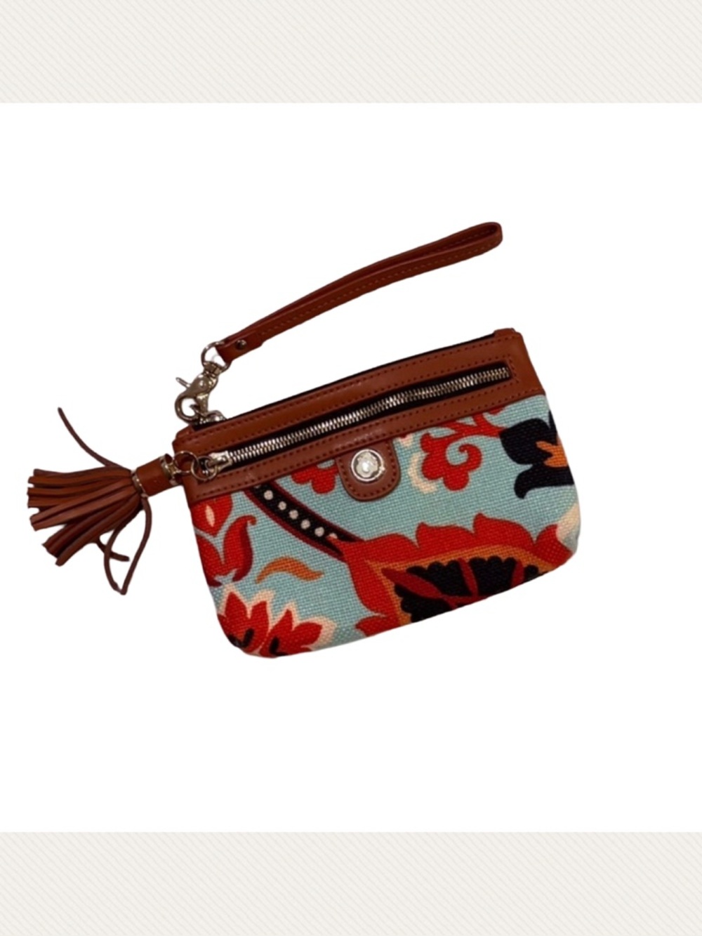 Spartina 449 Floral Canvas Wristlet in Mint, Orange & Brown